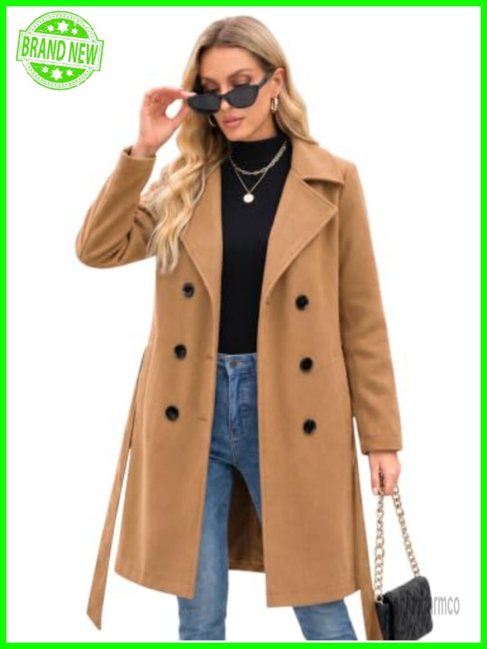 Steve Madden Faux Wool Double Breasted Trench Coat Women Warm Winter